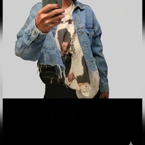 Topshop  Light Wash Cropped Denim Jackket with Raw Hem